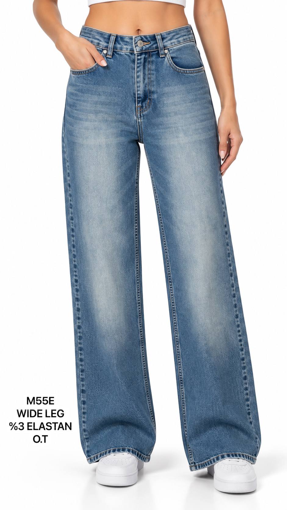 ELASTAN WIDELEG DENİM PANTOLON görsel 8